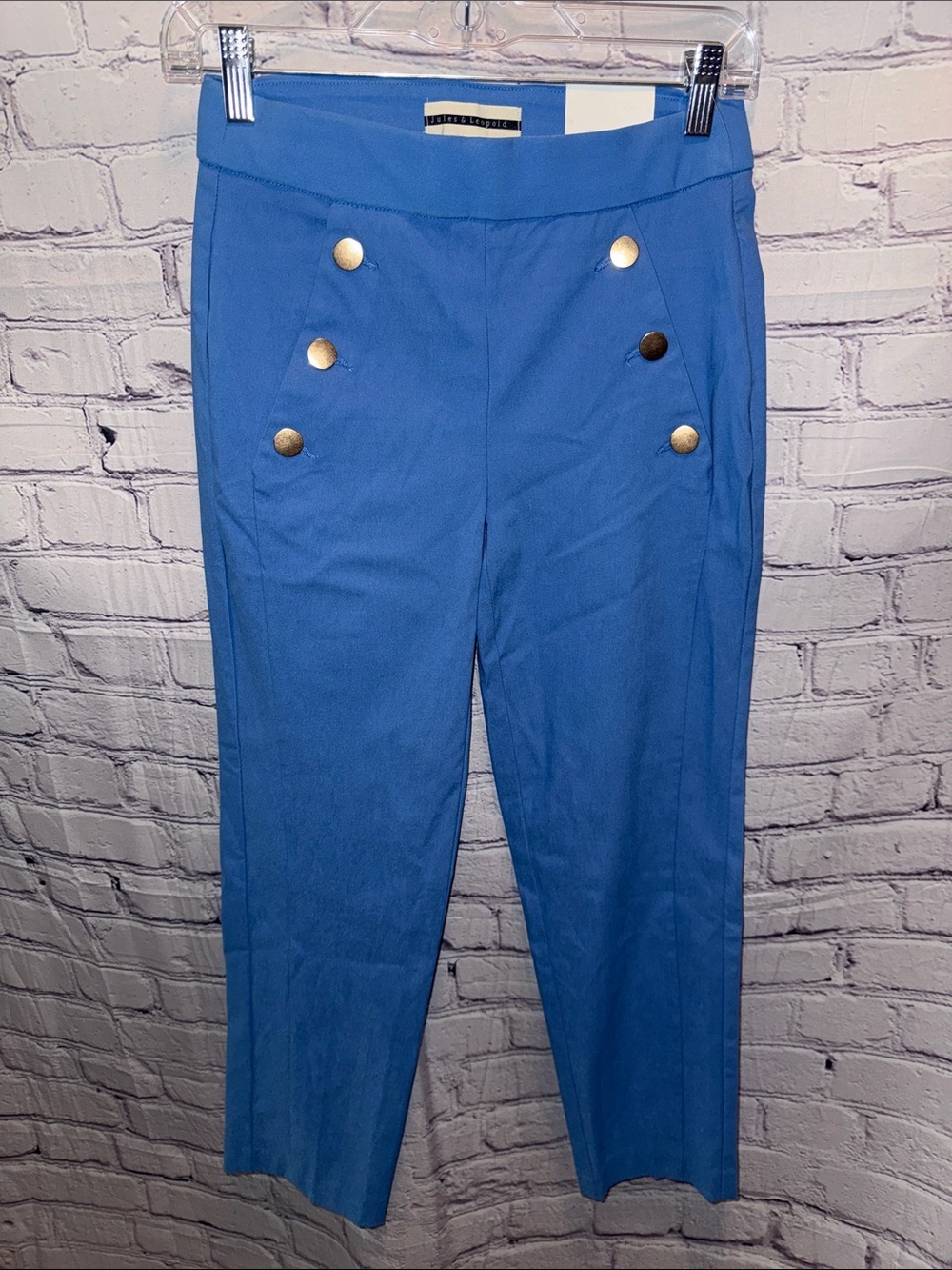 Jules & Leopold Cobalt Blue Cropped Sailor Pants with Gold Buttons